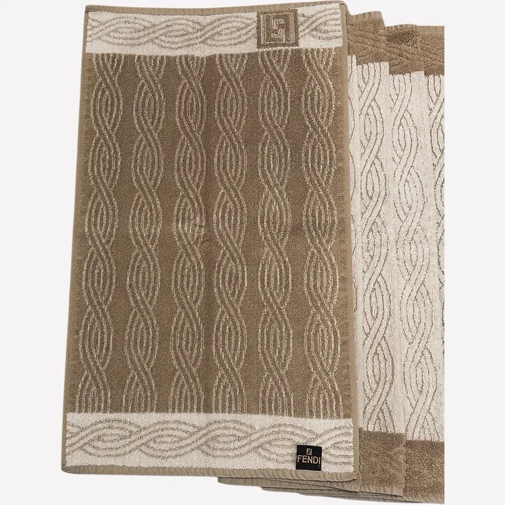 6 VTG Fendi Cotton 100% Bath Towel Floor Mat 16 X 27 Royalton/Bibb USA Tan Beige